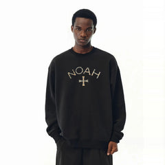 NOAH MARS niche trendy brand checkered cross American casual thread splicing trendy heavyweight round neck sweatshirt