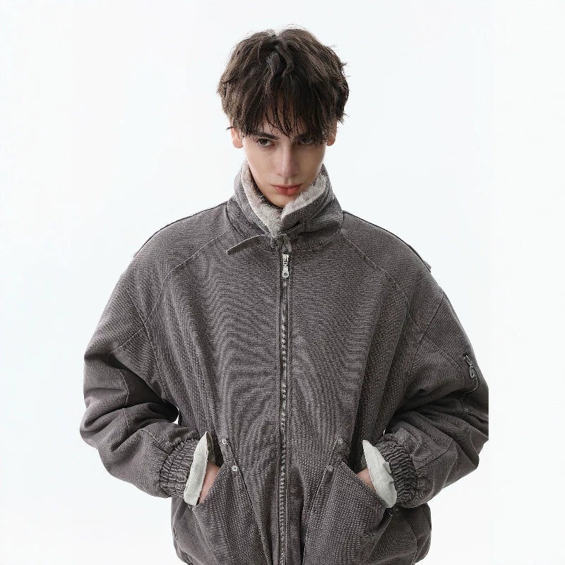NOAH MARS American casual old money style stand up collar winter warm cotton coat seat mountain carved fur collar jacket cotton coat men