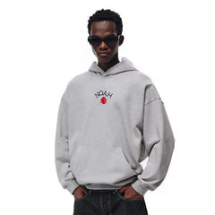 NOAH MARS niche trendy brand small rose embroidery American style loose thread splicing trendy hooded sweatshirt for men