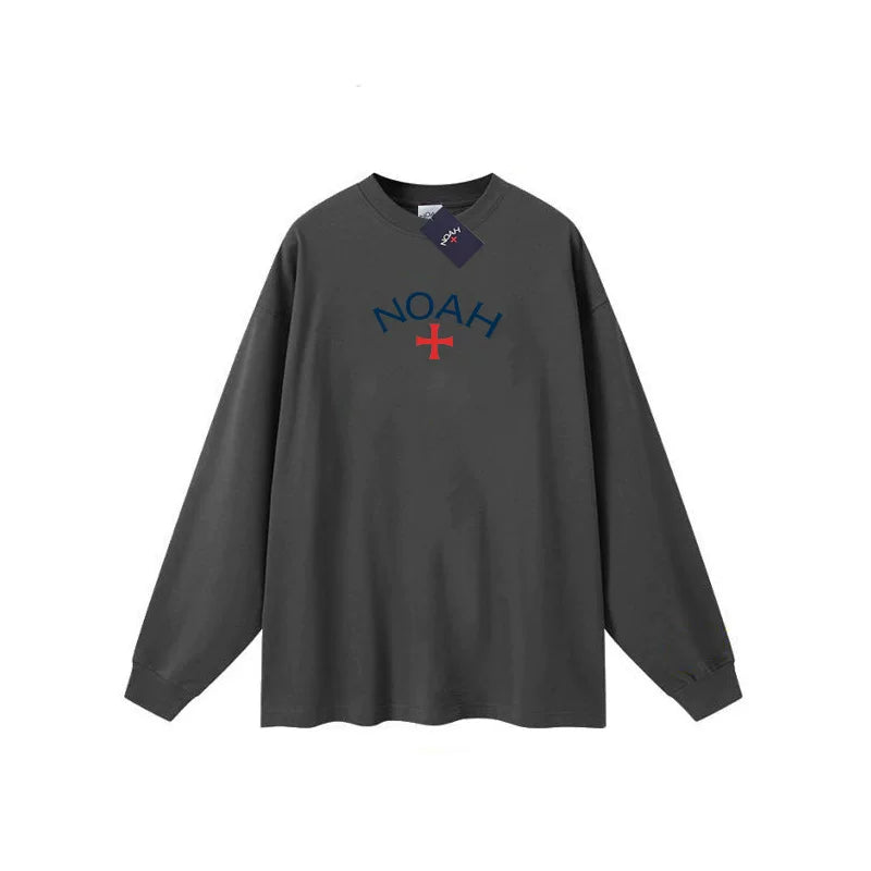 NOAH niche American trendy brand matcha gray cross casual loose men's heavyweight cotton long sleeved T-shirt couple
