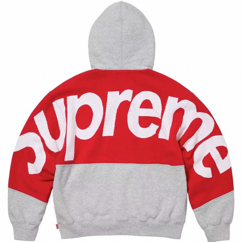 Supreme Curved Logo Hooded Sweatshirt - Red / Heather Grey