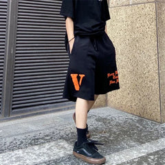 Vlone Gothic Logo Graphic Sweatshorts - Black/Orange