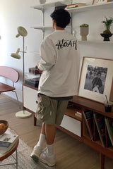 NOAH niche trendy brand front and back sizes calligraphy American casual heavyweight cotton couple versatile long sleeved T-shirt for men and women