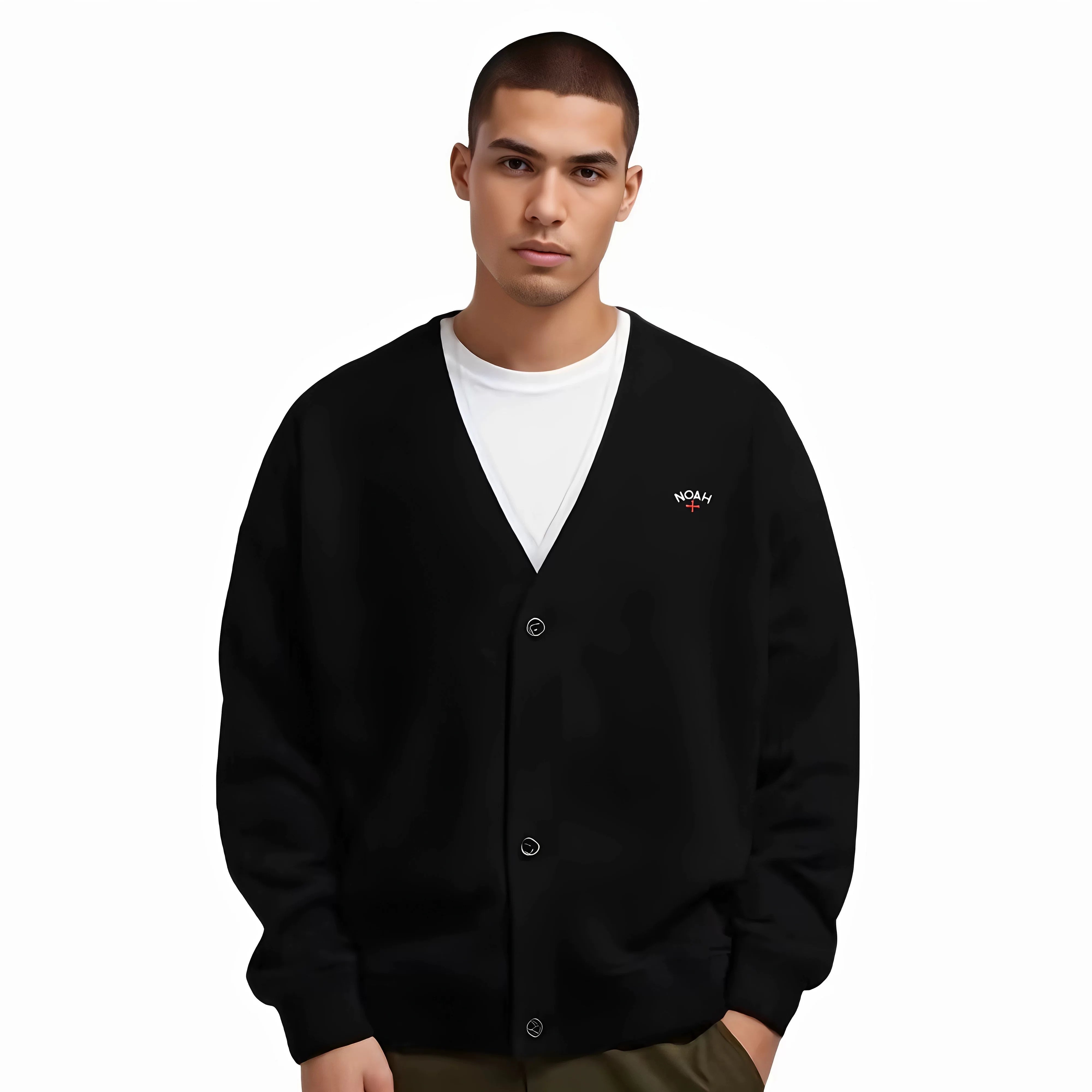 NOAH MARS Embroidered Small Logo Cross Button V-neck Woolen Circle Knitted Sweatshirt Sweatshirt Trendy Taoist Robe cardigan Coat