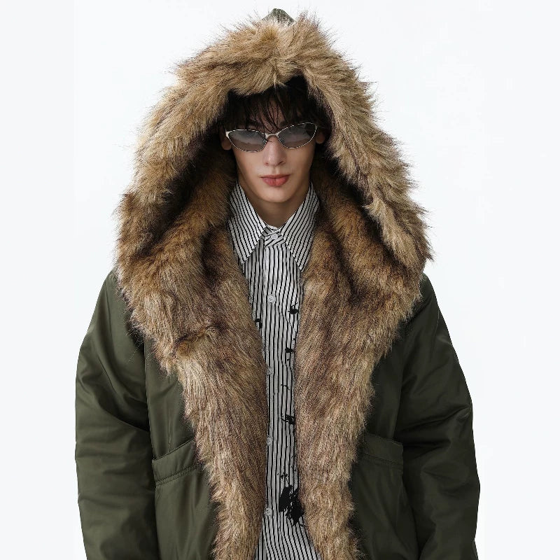 NOAH MARS American casual new rich old money wind seat mountain carving winter short hooded cotton jacket, fur collar cotton jacket for men