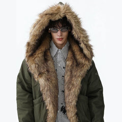 NOAH MARS American casual new rich old money wind seat mountain carving winter short hooded cotton jacket, fur collar cotton jacket for men