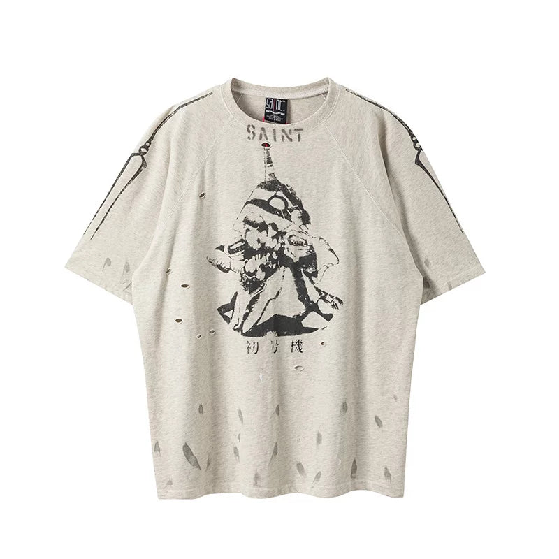 Saint Michael Anime Character & Sleeve Graphic Vintage T-Shirt - Off-White