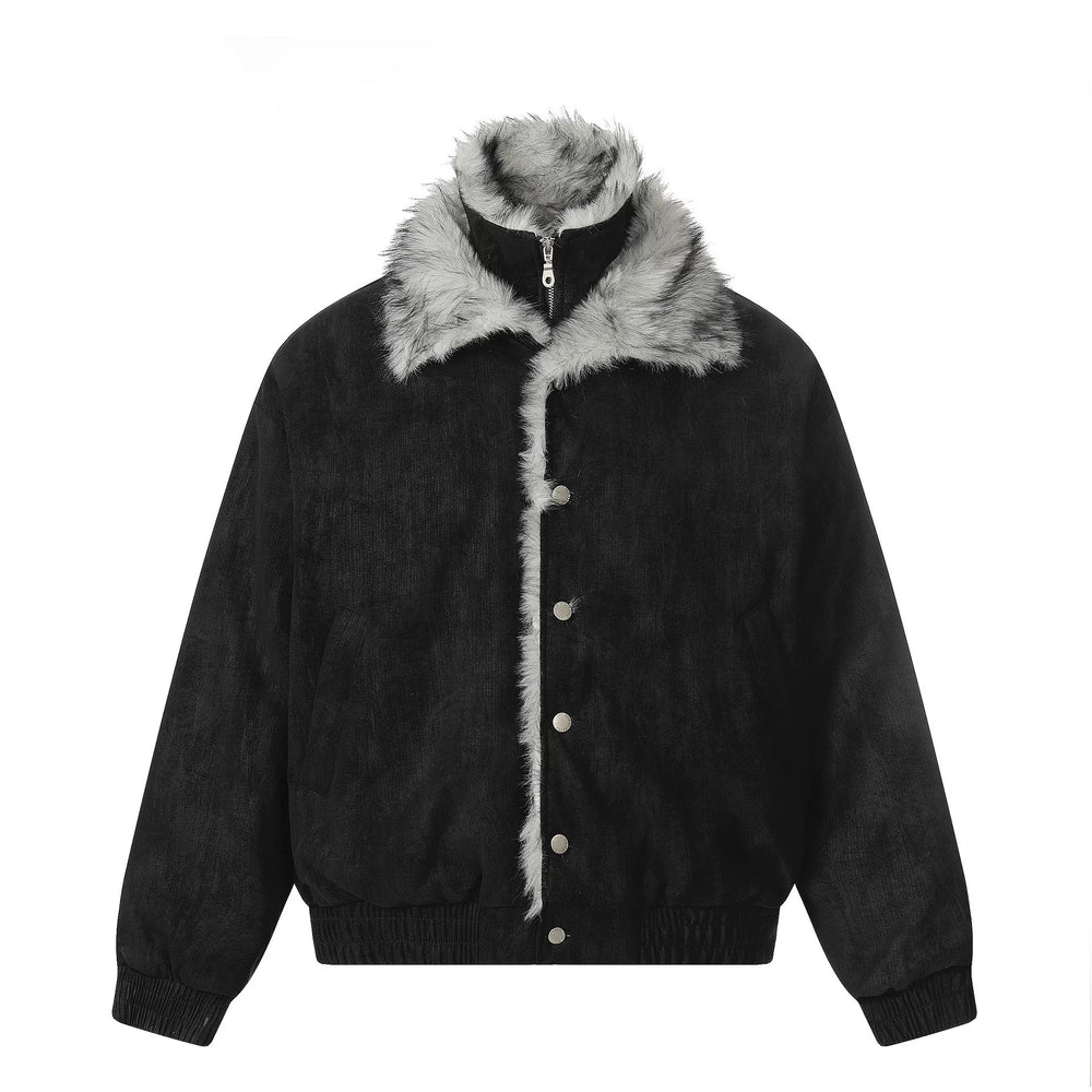 NOAH MARS American casual winter warm double-layer lapel fur collar with velvet seat mountain carving old money style cotton jacket for men