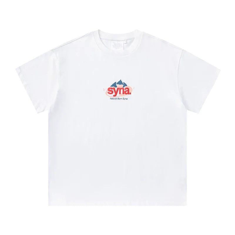 Syna World Vintage Oversized Mountain Graphic Tee (White / Red / Blue)
