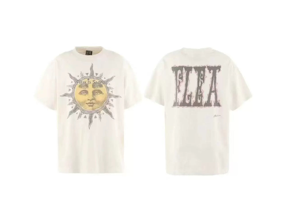 Saint Michael Sun Face & "FLEA" Vintage T-Shirt - Off-White