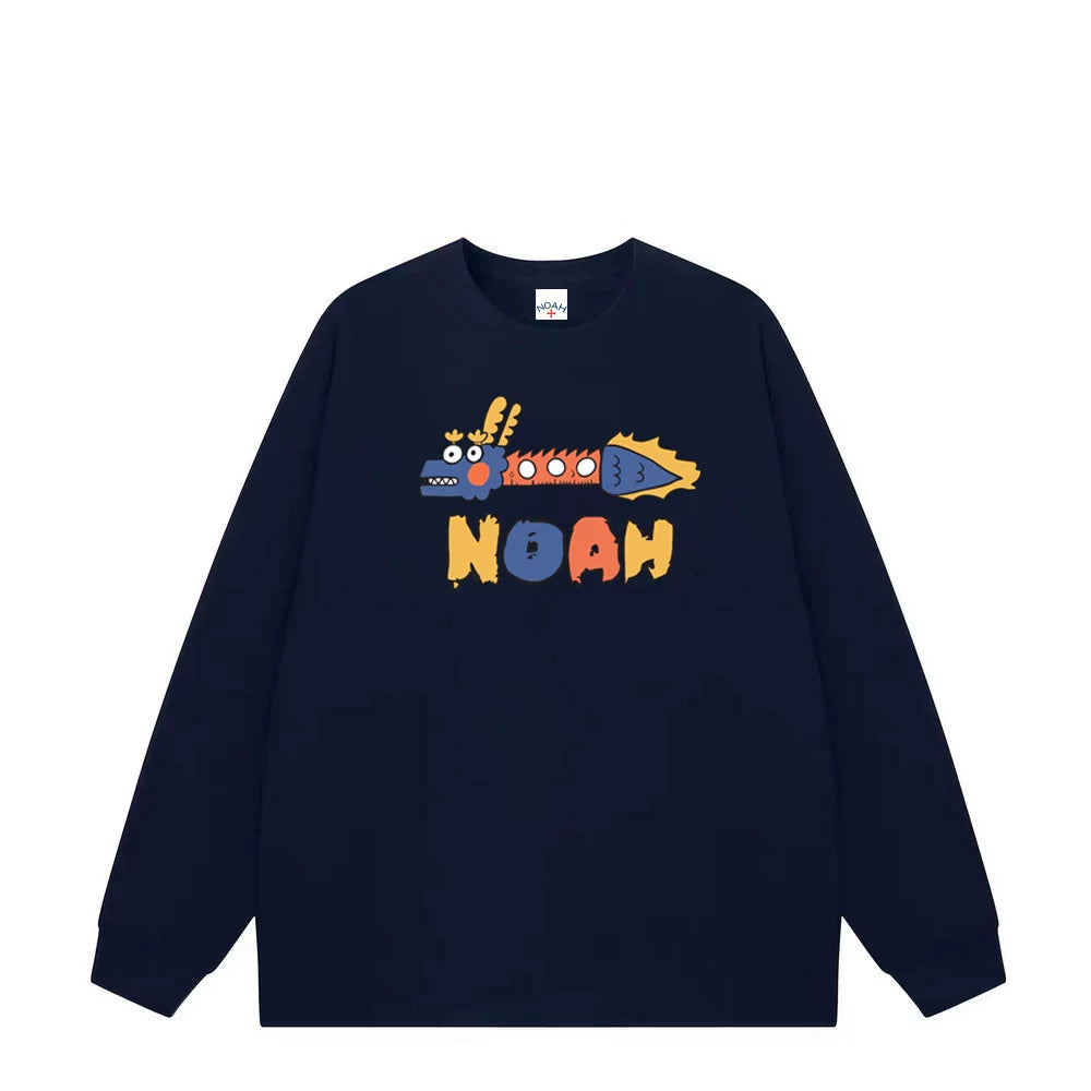 NOAH American Trendy Brand Spring and Autumn New LOGO Cartoon Printed Long sleeved T-shirt Men's and Women's Pure Cotton Bottom Shirt Top Clothes