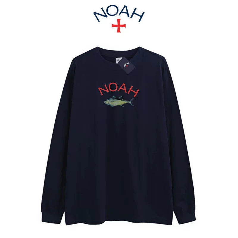 NOAH NYC CORE first generation cross logo round neck pullover long sleeved T-shirt for couples, simple base shirt for men and women