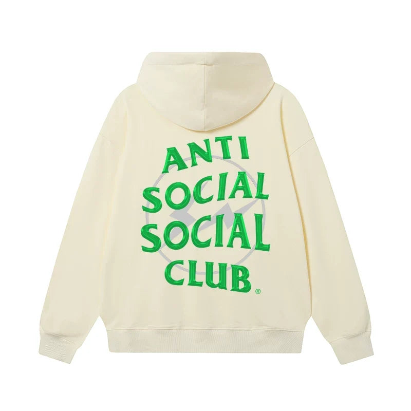 Anti Social Social Club Green Lightning Circle Logo Hoodie - Cream